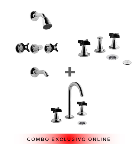 Combo Grifería para Baño FV Pétalo Blanco Lavatorio + Bidet + Ducha