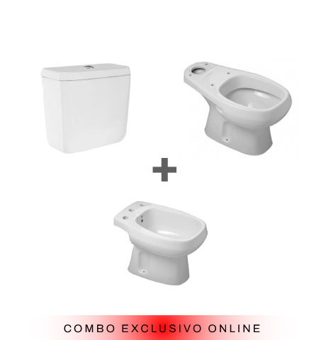 Combo Sanitarios Inodoro Roca Monaco Corto Bidet 3 Agujeros